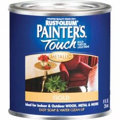 Best Pirce 🔔 Rust-Oleum Painter's Touch Ultra Cover Premium Metallic Paint, Satin Metallic Gold, 1/2 Pt. 👏