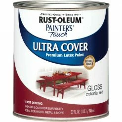 Brand new ❤️ Rust-Oleum Painter's Touch Ultra Cover Acrylic Latex Satin Decorator Enamel, Colonial Red, 1 Qt. 🔔