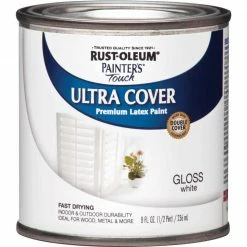 Outlet ✨ Rust-Oleum Painter's Touch 2X Ultra Cover Premium Latex Paint, White Gloss, 1/2 Pt. 😍