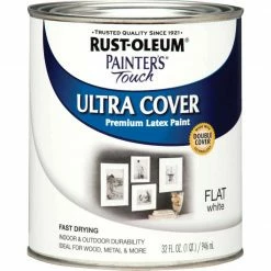 Deals ✔️ Rust-Oleum Painter's Touch 2X Ultra Cover Premium Latex Paint, Flat White, 1 Qt. 🧨